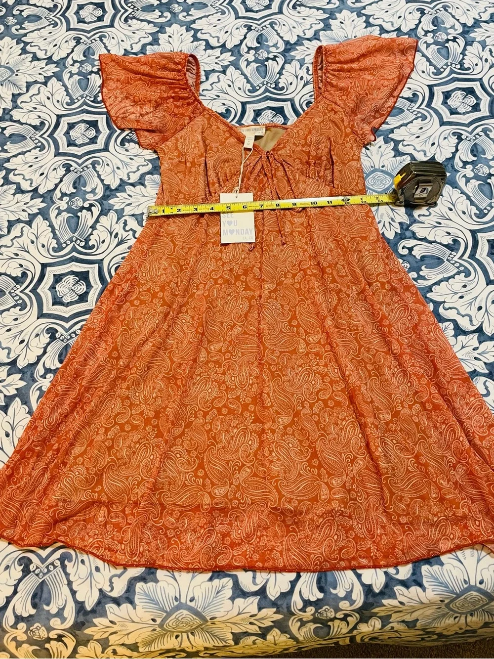 See You Monday Rust Paisley Tie-Front Maxi Dress